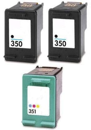 2 x Remanufactured HP 350 (CB335EE) & 1 x Remanufactured HP 351 (CB337EE) Black & Colour High Capacity Cartridges